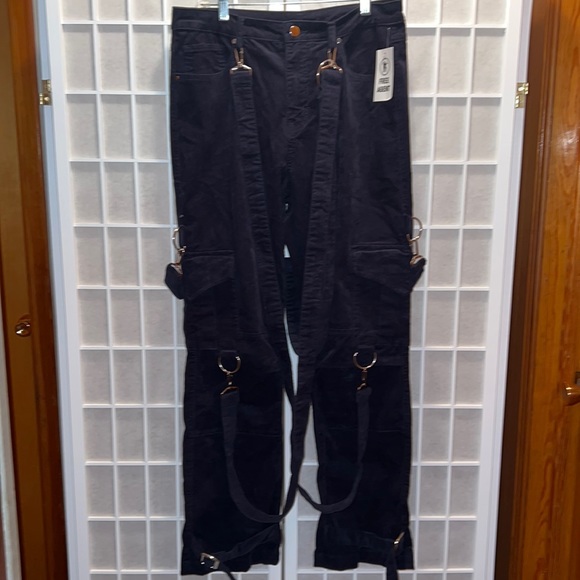 CARGO BONDAGE PANTS; Navy Corduroy, adjustable straps! - Picture 1 of 8